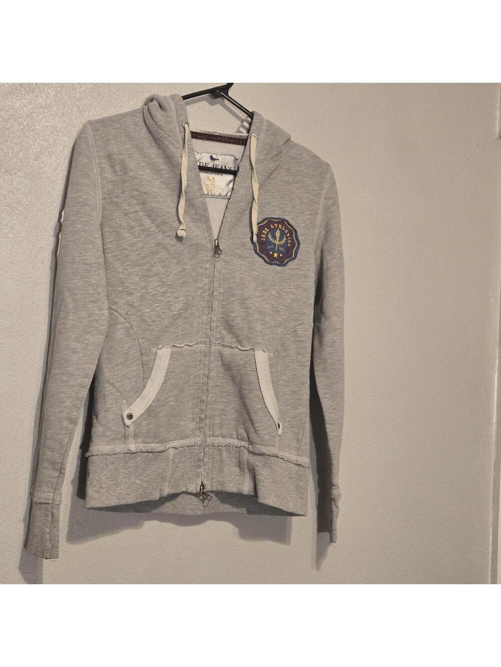 Y2K Jade Jeans Girls Zip Gray Hoodie Sz M  Decorative Patches Retro Varsity